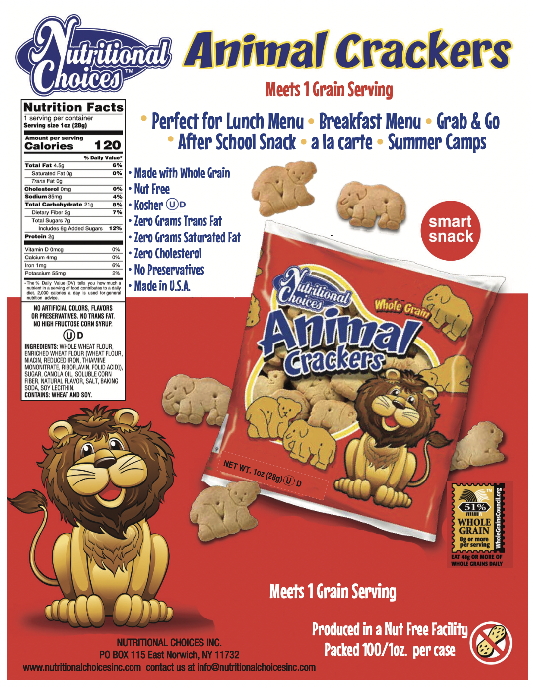 Informational packet on Nutritional Choices's animal crackers